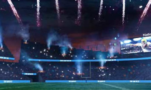 Fireworks going off at an NFL stadium