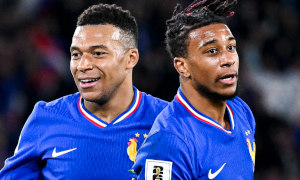 France soccer stars Mbappe and Olise in action