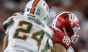 NCAAF players from the Miami Hurricanes and the Indiana Hoosiers